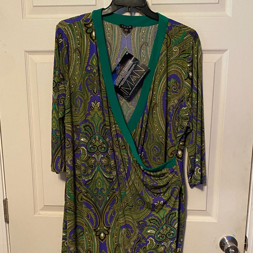 IMAN Global midi faux wrap dress